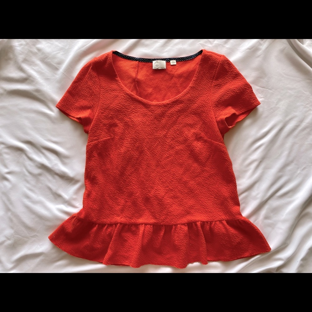 Anthropologie textured ruffle short sleeve blouse